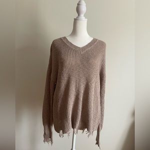 Cato Tattered Sweater- Size L Beige/Tan